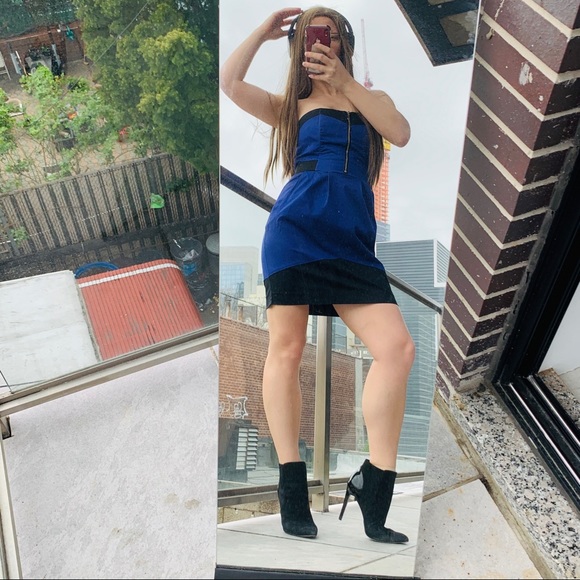 H&M Shoulderless Mini Blue Black Dress Bodycon - Picture 8 of 9